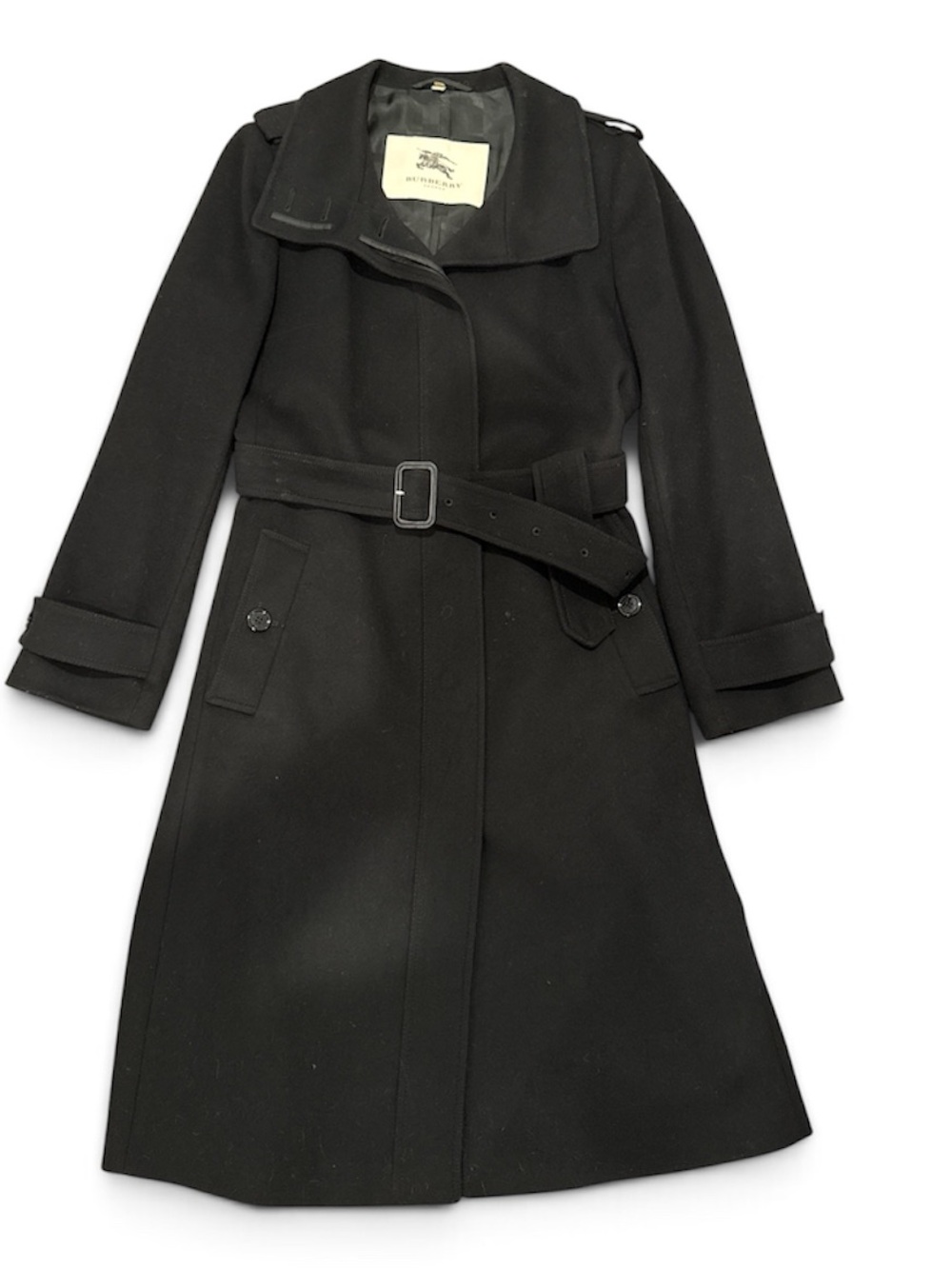 Burberry London Classic Black Wool / Cashmere Belted Trench Coat Size 12